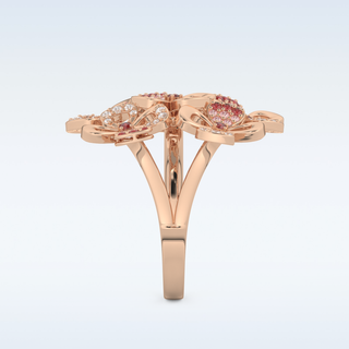 Beautiful Floral Cocktail Style Wedding Band with 0.58 CT Round Cut Moissanite