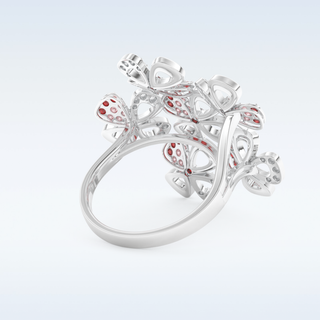 Beautiful Floral Cocktail Style Wedding Band with 0.58 CT Round Cut Moissanite