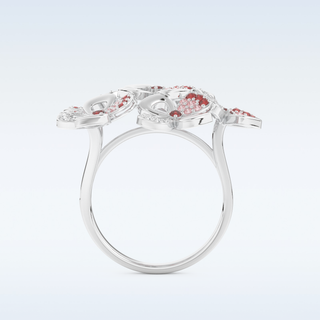 Beautiful Floral Cocktail Style Wedding Band with 0.58 CT Round Cut Moissanite