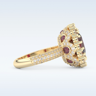 Vintage 8.21 CT Halo Engagement Ring Featuring Red Cushion Moissanite