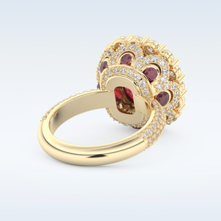 Vintage 8.21 CT Halo Engagement Ring Featuring Red Cushion Moissanite
