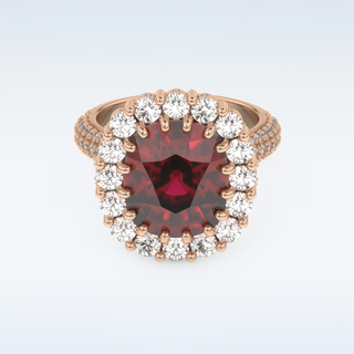 Vintage 8.21 CT Halo Engagement Ring Featuring Red Cushion Moissanite