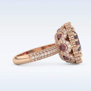 Vintage 8.21 CT Halo Engagement Ring Featuring Red Cushion Moissanite
