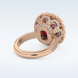Vintage 8.21 CT Halo Engagement Ring Featuring Red Cushion Moissanite