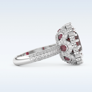 Vintage 8.21 CT Halo Engagement Ring Featuring Red Cushion Moissanite