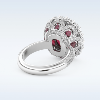 Vintage 8.21 CT Halo Engagement Ring Featuring Red Cushion Moissanite