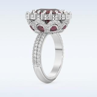 Vintage 8.21 CT Halo Engagement Ring Featuring Red Cushion Moissanite