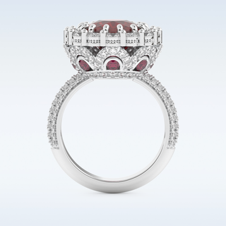Vintage 8.21 CT Halo Engagement Ring Featuring Red Cushion Moissanite