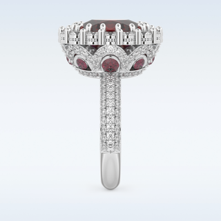 Vintage 8.21 CT Halo Engagement Ring Featuring Red Cushion Moissanite