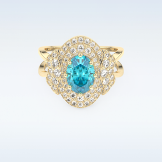 Beautiful Split Shank 1.43 CT Engagement Ring Featuring Blue Oval Moissanite