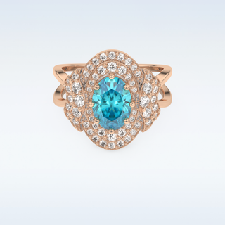 Beautiful Split Shank 1.43 CT Engagement Ring Featuring Blue Oval Moissanite