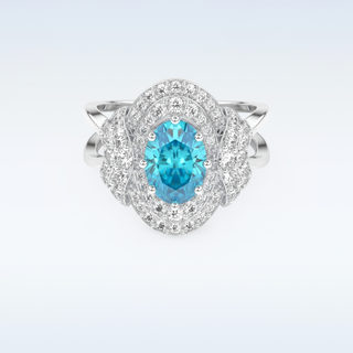 Beautiful Split Shank 1.43 CT Engagement Ring Featuring Blue Oval Moissanite