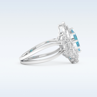 Beautiful Split Shank 1.43 CT Engagement Ring Featuring Blue Oval Moissanite