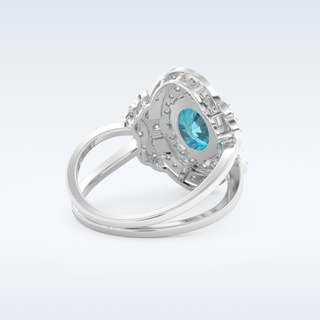 Beautiful Split Shank 1.43 CT Engagement Ring Featuring Blue Oval Moissanite