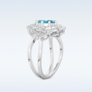 Beautiful Split Shank 1.43 CT Engagement Ring Featuring Blue Oval Moissanite