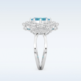 Beautiful Split Shank 1.43 CT Engagement Ring Featuring Blue Oval Moissanite