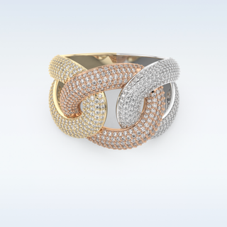 Connected White/Yellow/Rose Metal Wedding Band with 1.33 CT Round Cut Moissanite