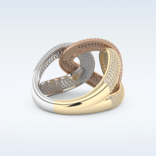 Connected White/Yellow/Rose Metal Wedding Band with 1.33 CT Round Cut Moissanite