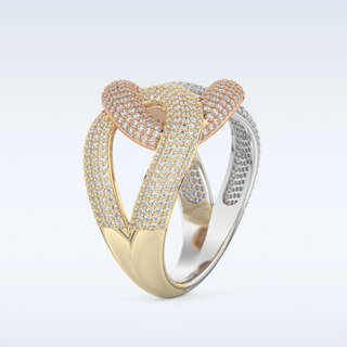 Connected White/Yellow/Rose Metal Wedding Band with 1.33 CT Round Cut Moissanite