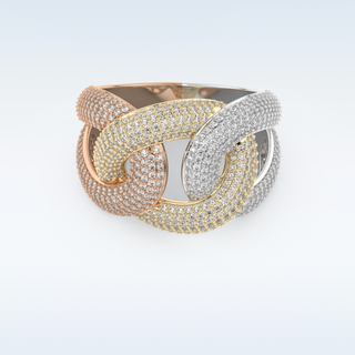 Connected White/Yellow/Rose Metal Wedding Band with 1.33 CT Round Cut Moissanite