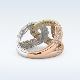 Connected White/Yellow/Rose Metal Wedding Band with 1.33 CT Round Cut Moissanite