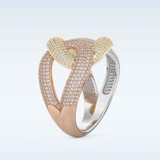 Connected White/Yellow/Rose Metal Wedding Band with 1.33 CT Round Cut Moissanite
