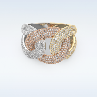 Connected White/Yellow/Rose Metal Wedding Band with 1.33 CT Round Cut Moissanite