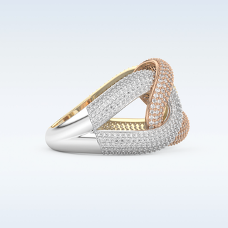 Connected White/Yellow/Rose Metal Wedding Band with 1.33 CT Round Cut Moissanite