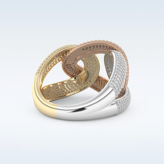 Connected White/Yellow/Rose Metal Wedding Band with 1.33 CT Round Cut Moissanite