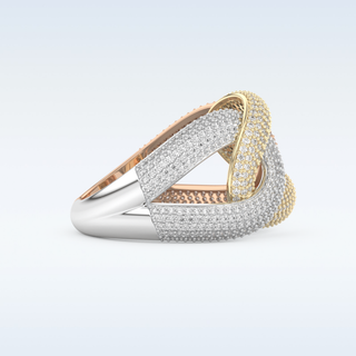 Connected White/Yellow/Rose Metal Wedding Band with 1.33 CT Round Cut Moissanite