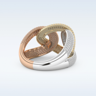 Connected White/Yellow/Rose Metal Wedding Band with 1.33 CT Round Cut Moissanite