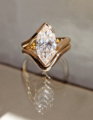 2 CT Marquise Lab Grown Engagement Ring with Plain Stacking Band