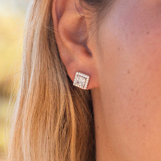 1.0 CT Princess Cut Halo Stud Moissanite Earrings 3