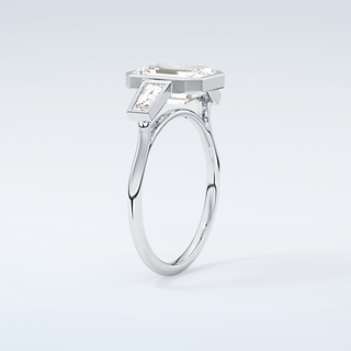 2.0 CT Emerald Cut Three Stone Bezel Moissanite Engagement Ring 18