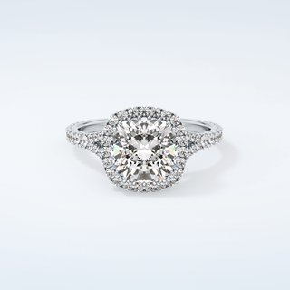 2.0 CT Cushion Cut Halo & Pave Split Shank Moissanite Engagement Ring 13