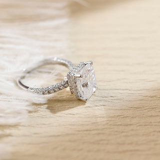 Stunning 3.0 CT Radiant Moissanite Engagement Ring with Pave & Hidden Halo Design 7