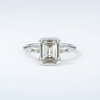 2.0 CT Emerald Cut Half Bezel Three Stone Moissanite Engagement Ring 13