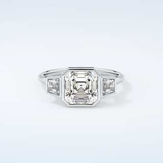 1.5 CT Asscher Cut Three Stone Bezel Moissanite Engagement Ring 13