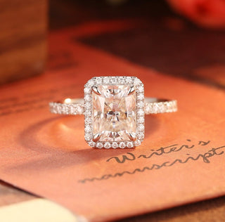 Stunning 3.0 CT Radiant Moissanite Engagement Ring with Halo & Pave Design 1