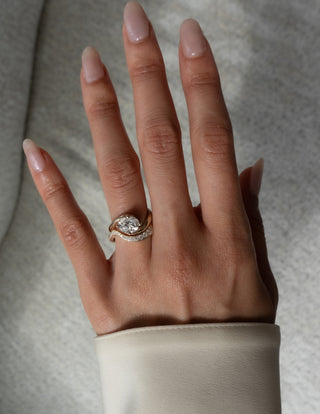 1.5 CT East West Oval Lab Grown Engagement Ring with Bold Pave Stacking Band