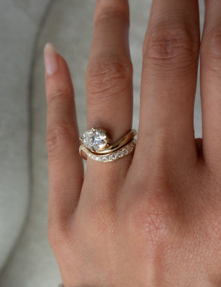 1.5 CT East West Oval Lab Grown Engagement Ring with Bold Pave Stacking Band