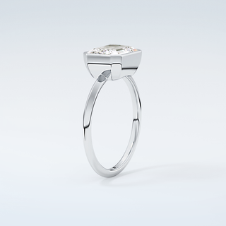 1.5 CT East West Emerald Cut Bezel Style Moissanite Engagement Ring 18
