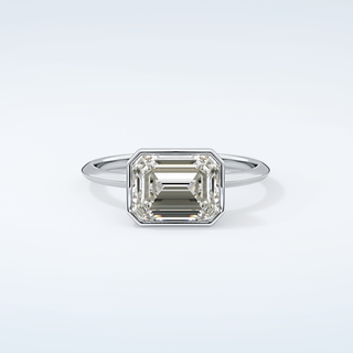 1.5 CT East West Emerald Cut Bezel Style Moissanite Engagement Ring 13
