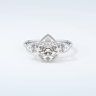 1.5 CT Pear Cut Three Stone Bezel Moissanite Engagement Ring 13
