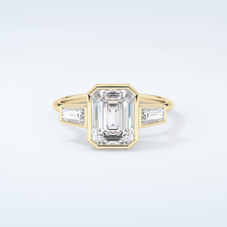 2.0 CT Emerald Cut Three Stone Bezel Moissanite Engagement Ring 1