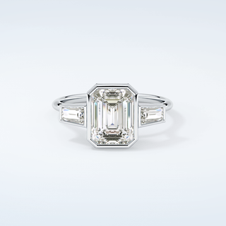 2.0 CT Emerald Cut Three Stone Bezel Moissanite Engagement Ring 13
