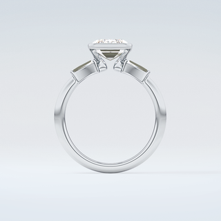 2.0 CT Emerald Cut Half Bezel Three Stone Moissanite Engagement Ring 14