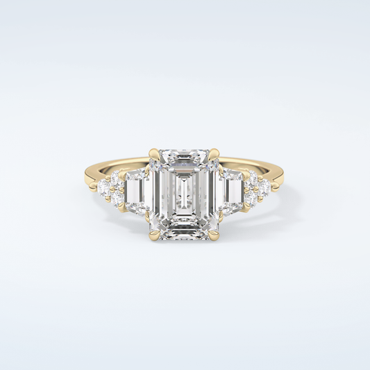 2.0 CT  Emerald Cut Cluster Style Moissanite Engagement Ring