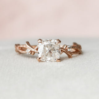 1.0 CT Cushion Twig Pave Setting Moissanite Engagement Ring 3