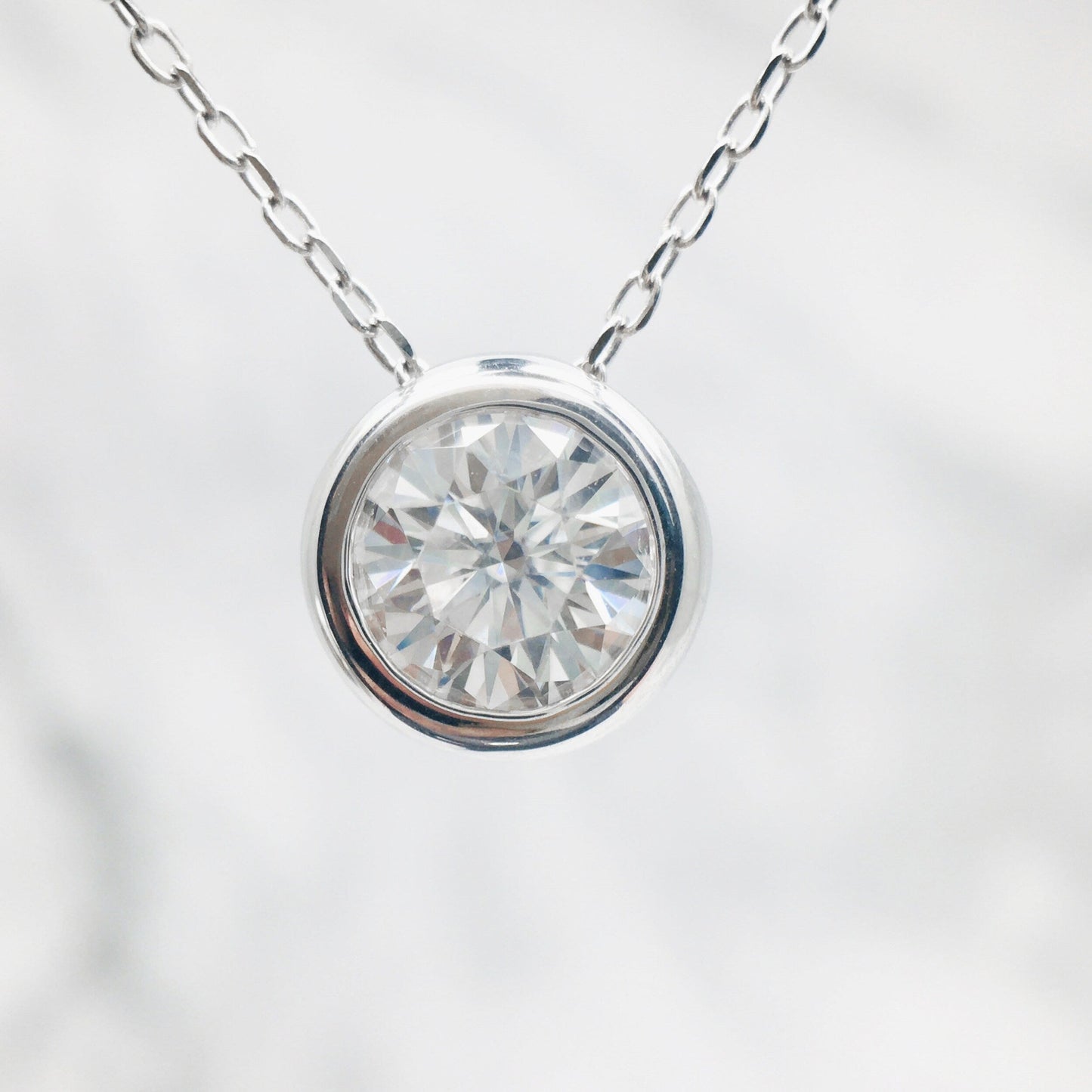 3.0 CT Round Bezel Moissanite Necklace